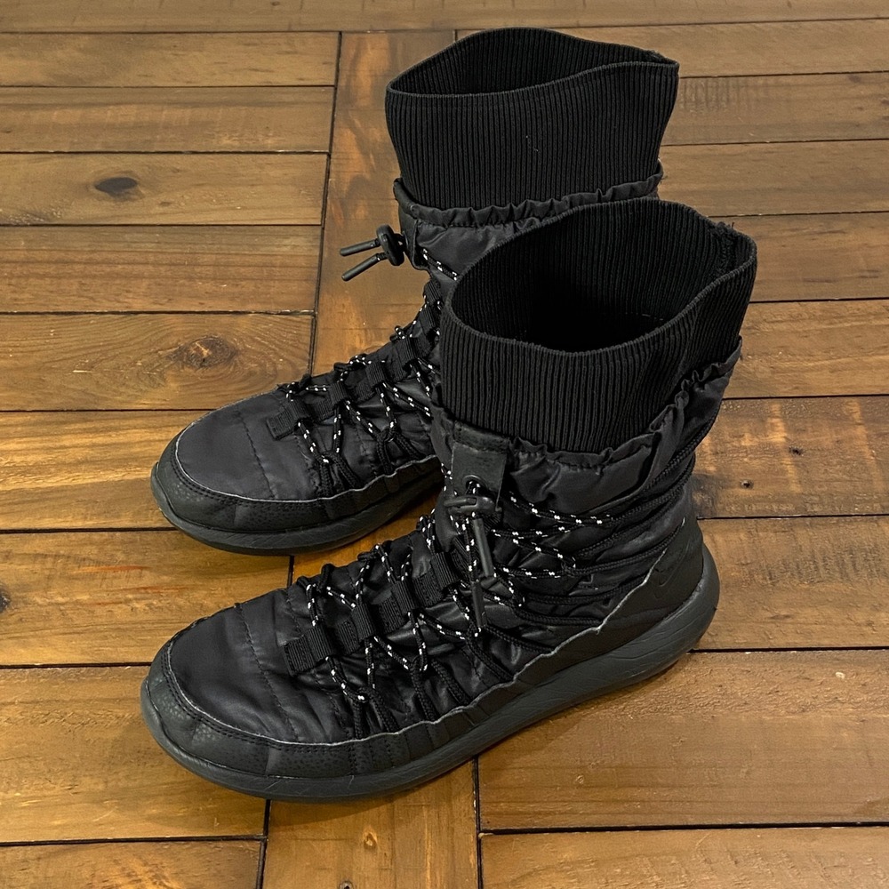 Nike Roshe Two Hi Flyknit Sneaker Boots Black Winter Womens 8